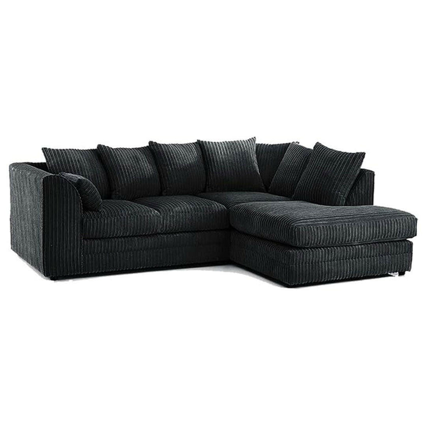 New Luxor Fabric Corner Sofa Black | Soft Jumbo Cord 3-4 Seater Corner Sofa Right Hand - Envogue Furniture uk