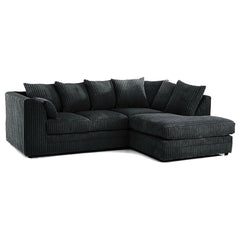 New Luxor Fabric Corner Sofa Black | Soft Jumbo Cord 3-4 Seater Corner Sofa Right Hand