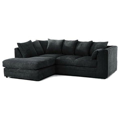 New Luxor Fabric Corner Sofa Black | Soft Jumbo Cord 3-4 Seater Corner Sofa Left Hand