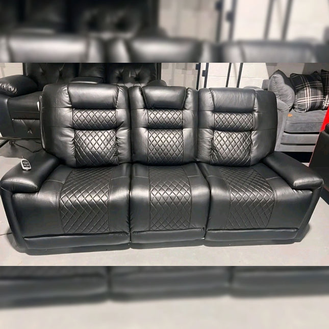 Halifax Leather Electric Recliner Sofa Set With Cupholders - 3+2 Seater Sofa - LED Lights - Wireless Charging - USB Charging Ports (Grey, Black & Brown 3+2 Seater)