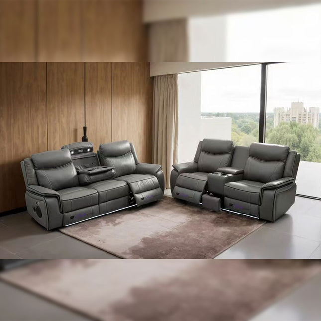 Parada Leather Electric Recliner Sofa 3+2 Seater-Bluetooth/USB/C-Type/Led/Cooling-Heating Cup Holders