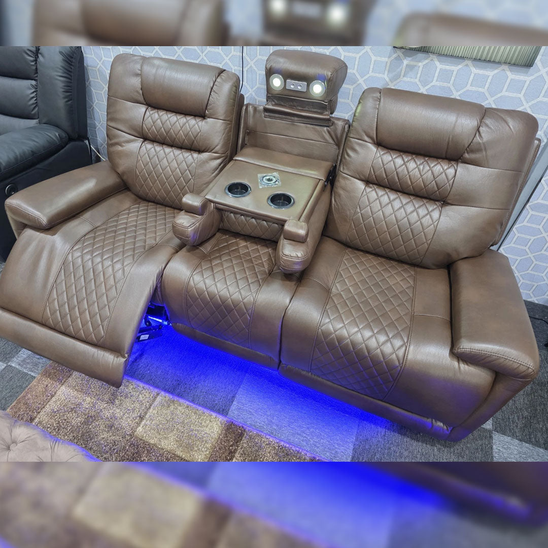 Halifax Leather Electric Recliner Sofa Set With Cupholders - 3+2 Seate ...