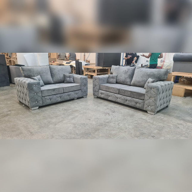 MILTON 3+2 SEATER FULL BACK SOFA (GREY/ Envogue Furniture Uk