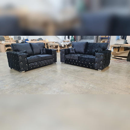 MILTON 3+2 SEATER FULL BACK SOFA BLACK) Envogue Furniture Uk