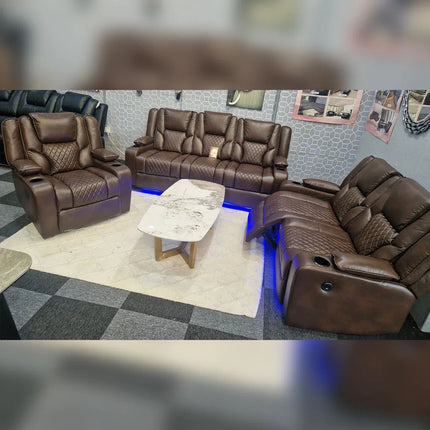 Orlando Electric Recliners 3+2 Seater Leather Sofa (Brown, Moche) /LED LIGHTS/WIRELESS CHARGER