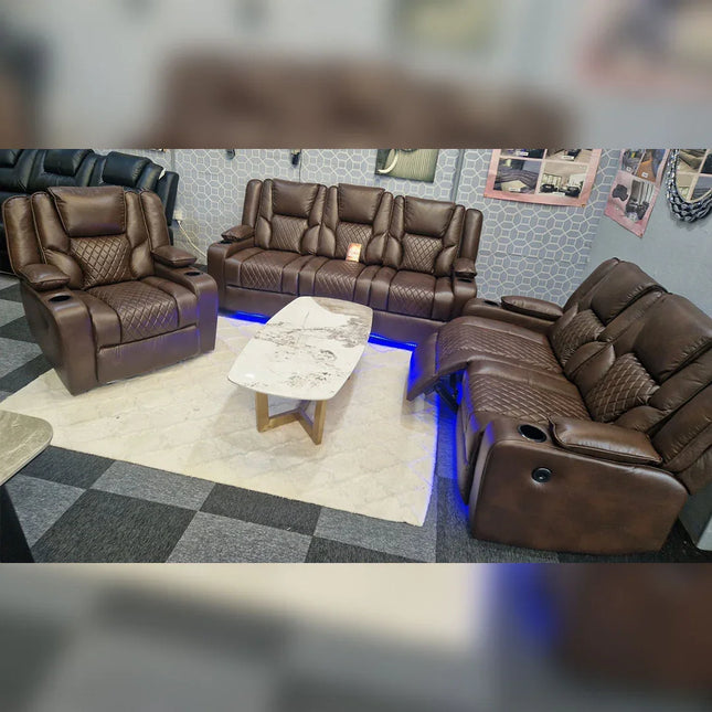 Orlando Electric Recliners 3+2 Seater Leather Sofa (Brown, Moche) /LED LIGHTS/WIRELESS CHARGER