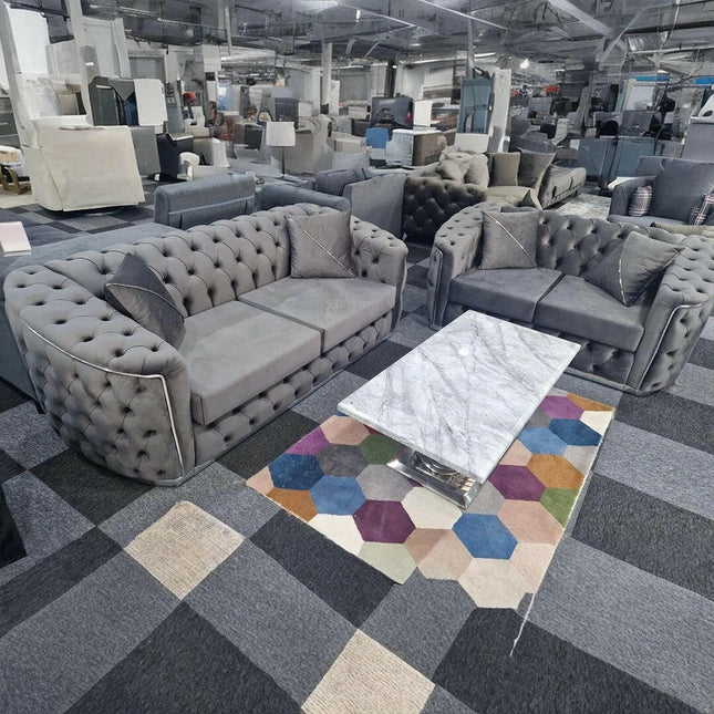 Toronto Chesterfield Sofa 3+2 Grey  & Silver - Envogue Furniture