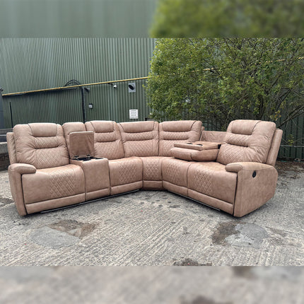 MNS Halifax Leather Electric Recliner Corner Sofa(Black,Beige)-USB Ports/LED LIGHTS/CUP HOLDERS