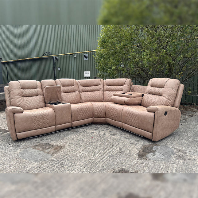 MNS Halifax Leather Electric Recliner Corner Sofa(Black,Beige)-USB Ports/LED LIGHTS/CUP HOLDERS