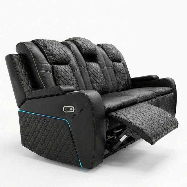 Colorado Leather Electric Recliner Sofa – Cup Holders, LED Lights, USB & Type-C Ports, Wireless Charging (Grey, Black, Brown)