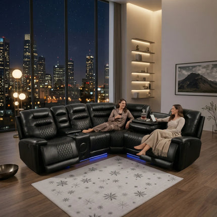Halifax Leather Corner Sofa with Electric Recliners, LED ...


