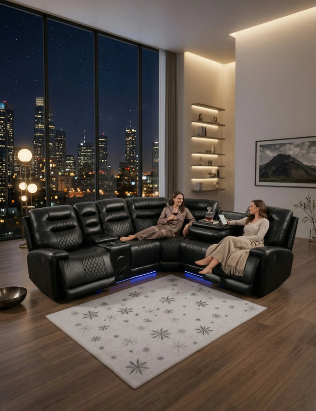 Halifax Leather Corner Sofa with Electric Recliners, LED ...


