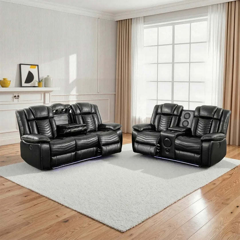 Michigan Leather 3+2 Seater Electric Recliner Sofa – LED Lighting, Cupholders, USB & Type-C Ports, Wireless Charging & Woofer Speakers