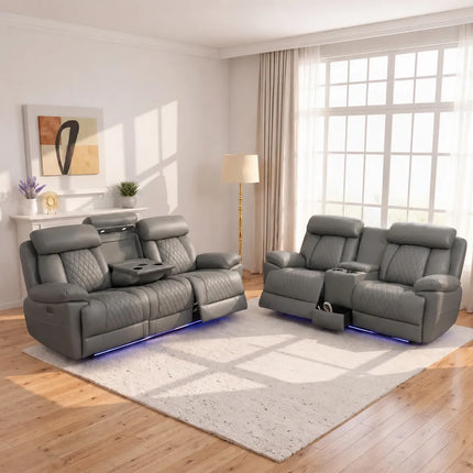Carlisle 3+2 Leather Recliner Sofa Set | LED Lights ...