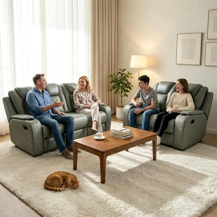 Antalya 3+2 Seater Leather Recliner Sofa Set – Black, Grey & Brown | Premium Comfort & Modern Style