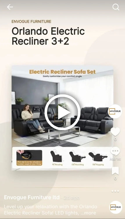 <strong>Orlando Leather Electric Recliners Sofa With Cupholders - 3+2 Seater Sofa</strong>