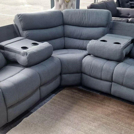 Roma Fabric Recliner Corner Sofa Grey