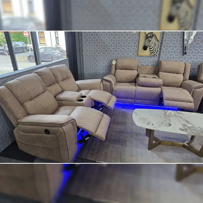 Hannah Micro Fibre Electric Recliner Fabric Sofa 3+2 Seater