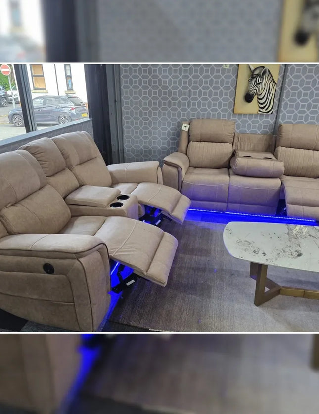 Hannan Fabric 3+2 Electric Recliner Sofa Set Grey