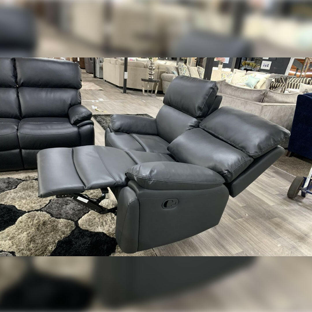 Valencia Entertainment Leather Recliner Sofa 3+2 Seater(Grey,Black)-Bluetooth Speakers/Usb ports/Wireless charging