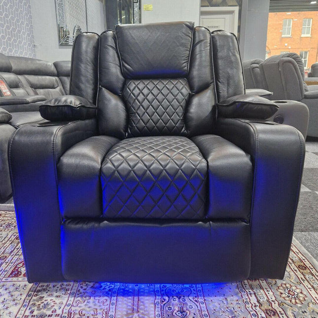 Orlando Electric Recliners 3+2 Seater Leather Sofa (Black, Grey) /LED LIGHTS/WIRELESS CHARGER - Envogue Furniture