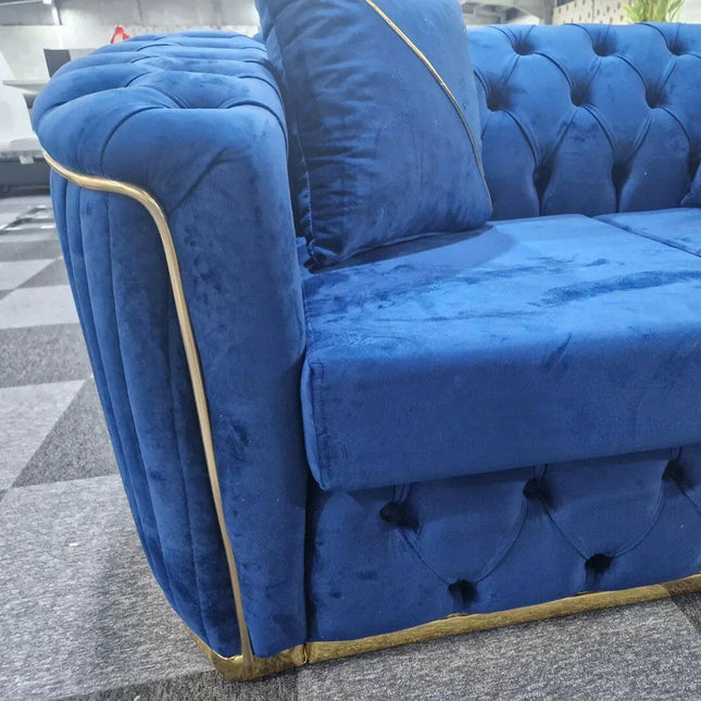 Toronto chesterfield sofa 3+2 blue & gold - Envogue Furniture