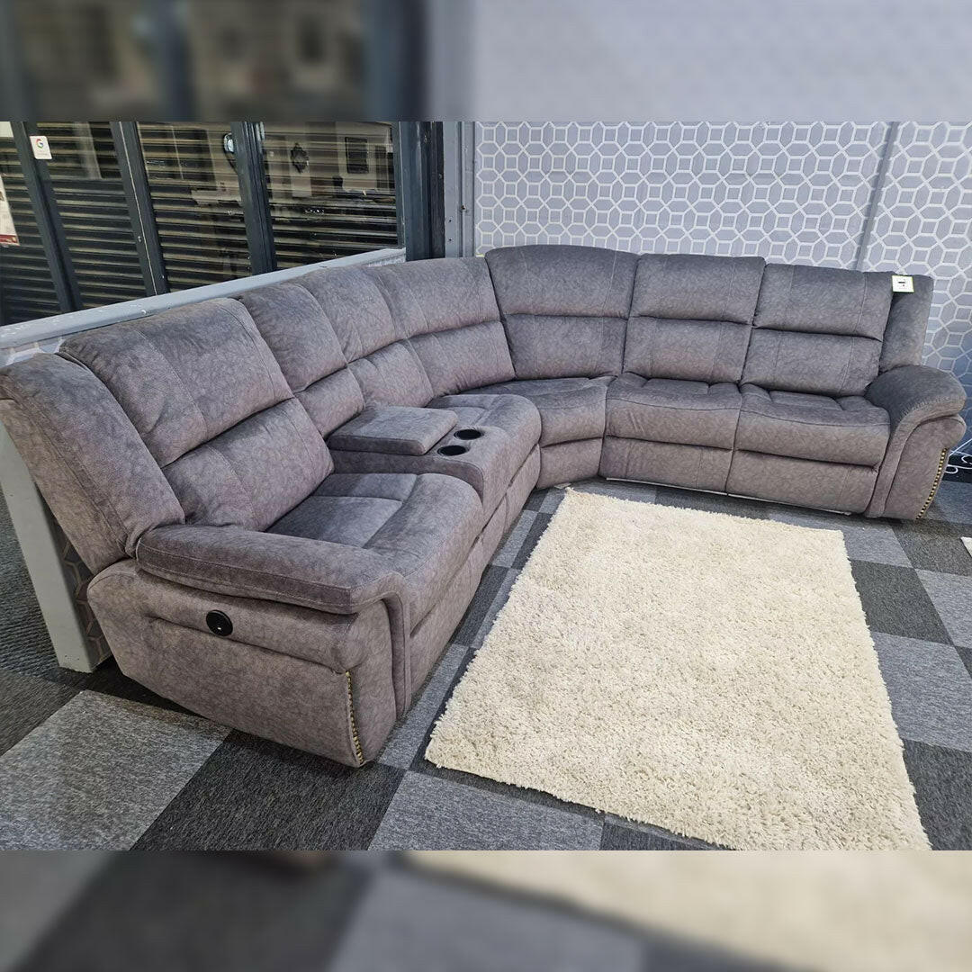 Berlin Fabric Electric Recliner Corner Sofa Grey