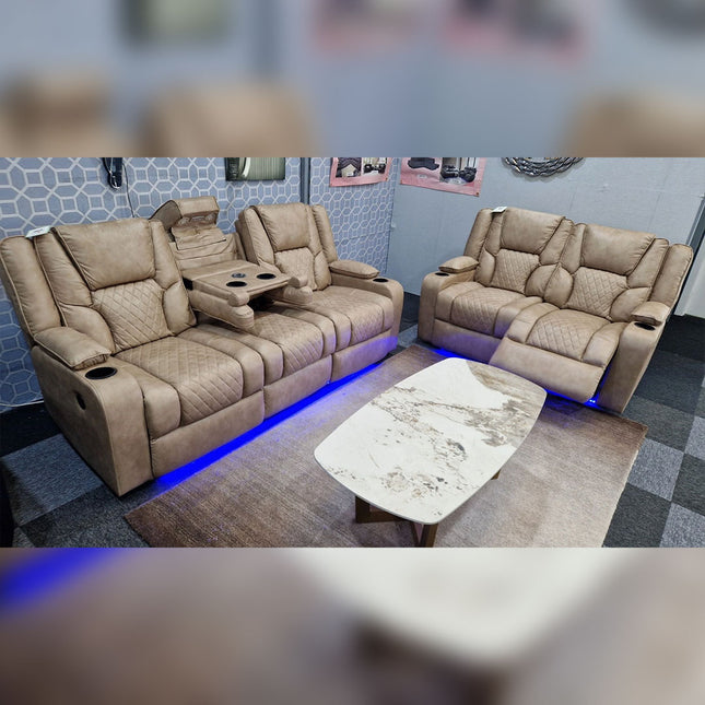 Orlando Electric Recliners 3+2 Seater Leather Sofa (Brown, Moche) /LED LIGHTS/WIRELESS CHARGER