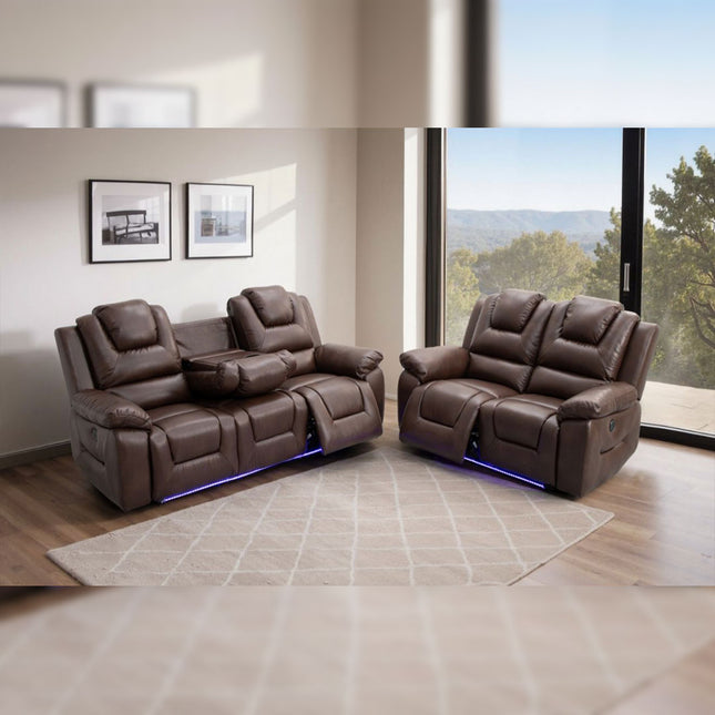 Oxford Leather Electric Recliner Sofa 3+2 Seater with Cup Holders , USB Charging Ports, LED Lights Envogue Furniture Limited