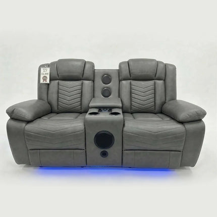 Zeus Leather Electric Recliners Sofa With Cupholders (Black/Grey/Brown) - 3+2 Seater Sofa/Bluetooth Speakers/LED Lights/USB Charging Ports/Storage