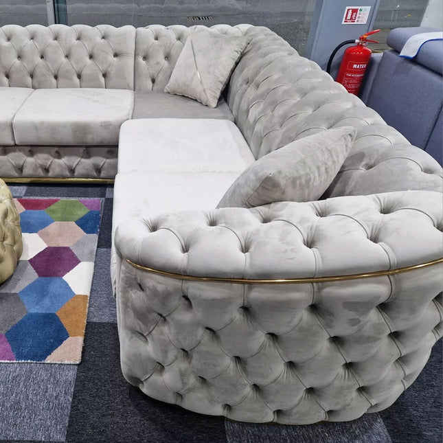 Toronto Chesterfield Corner Sofa Cream & Gold