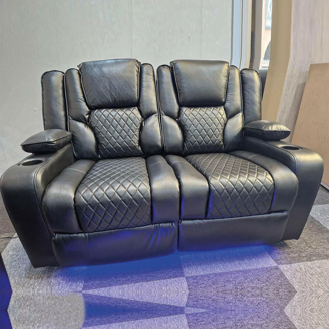 Orlando Electric Recliners 3+2 Seater Leather Sofa (Black, Grey) /LED LIGHTS/WIRELESS CHARGER - Envogue Furniture