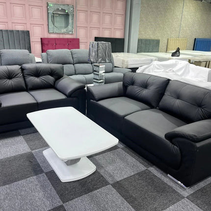 Kansas Leather Sofa 3+2 Black/Grey