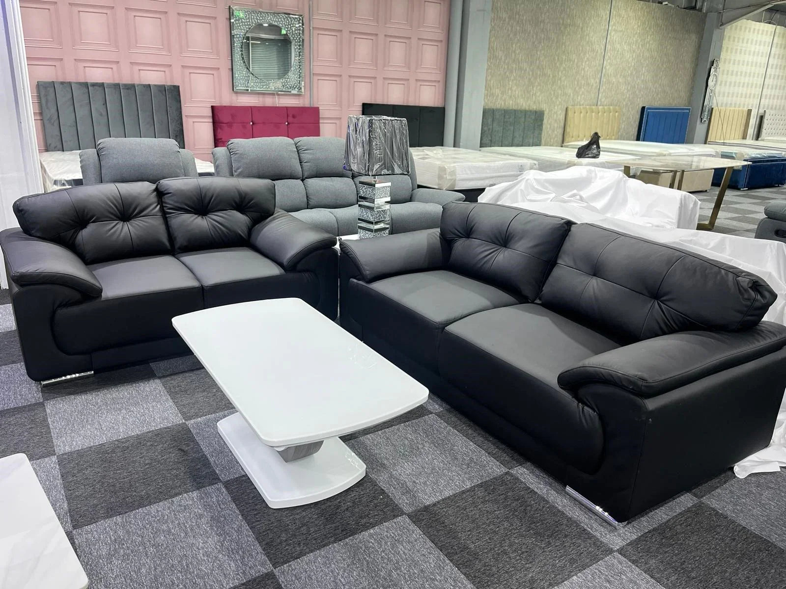Kansas Leather 3+2 Seater Sofa Set Black & Grey | Envogue Furniture UK