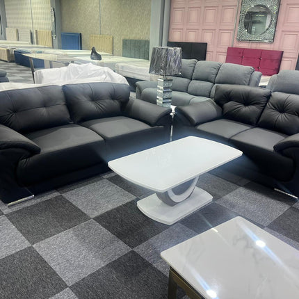 Kansas Leather Sofa 3+2 Black/Grey