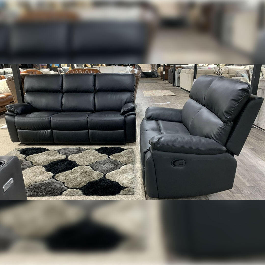 Valencia Entertainment Leather Recliner Sofa 3+2 Seater(Grey,Black)-Bluetooth Speakers/Usb ports/Wireless charging