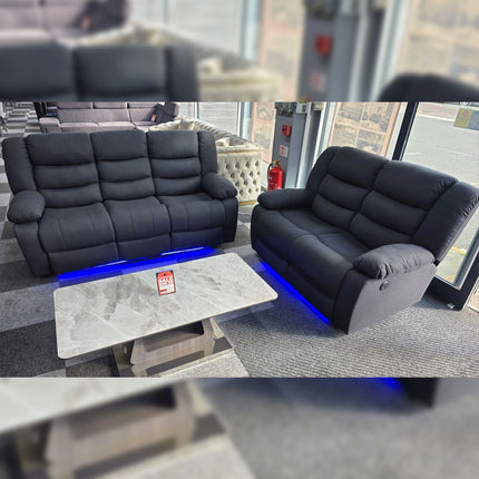 Naples 3+2 Electric Recliner Sofas Grey Chenille Fabric