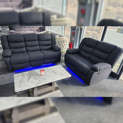 Roma Fabric Electric Recliner Sofa 3+2-Seater With USB/LED/Cup Holder Black/Grey