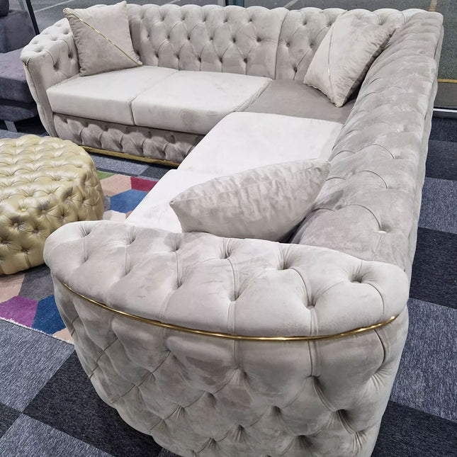 Toronto Chesterfield Corner Sofa Cream & Gold
