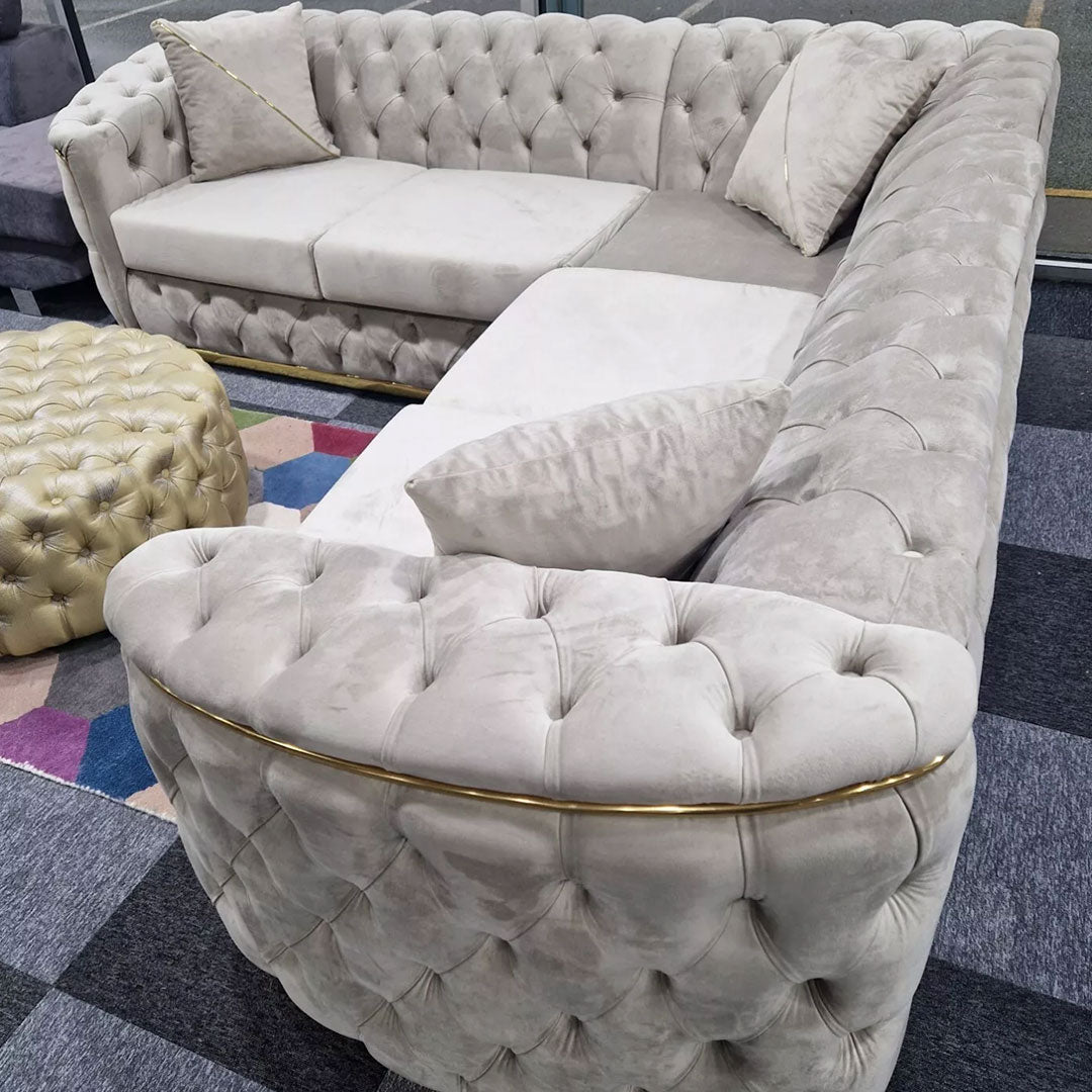 Toronto Chesterfield Corner Sofa Cream & Gold – Envogue Furniture