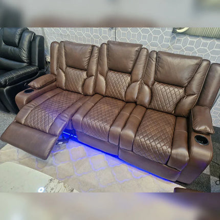 Orlando Electric Recliners 3+2 Seater Leather Sofa (Brown, Moche) /LED LIGHTS/WIRELESS CHARGER