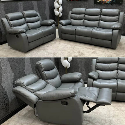 Roma Recliner 3+2 Seater Sofa Set Grey Faux Leather