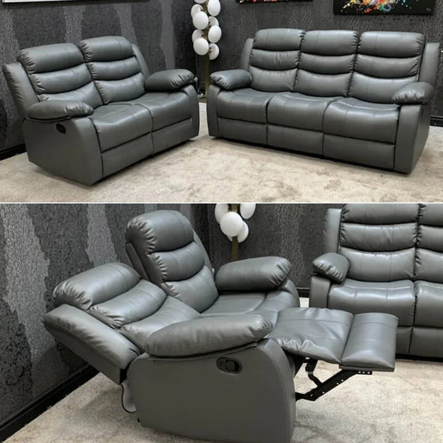 Roma Recliner 3+2 Seater Sofa Set Grey Faux Leather
