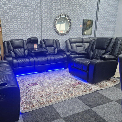 Orlando Electric Recliners 3+2 Seater Leather Sofa (Black, Grey) /LED LIGHTS/WIRELESS CHARGER - Envogue Furniture