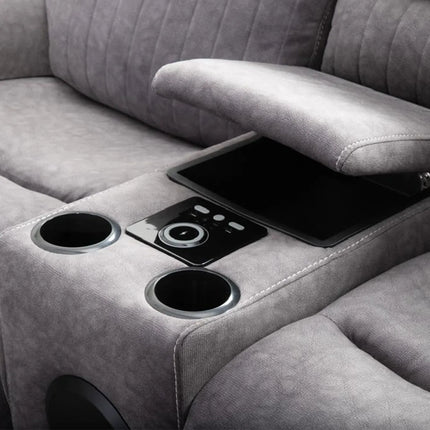 Geneva Pro Fabric Electric Recliner Sofa 3+2 Seater Set - 3+2 Seater Sofa With Bluetooth/Cooling Cup-Holders/LED Lights