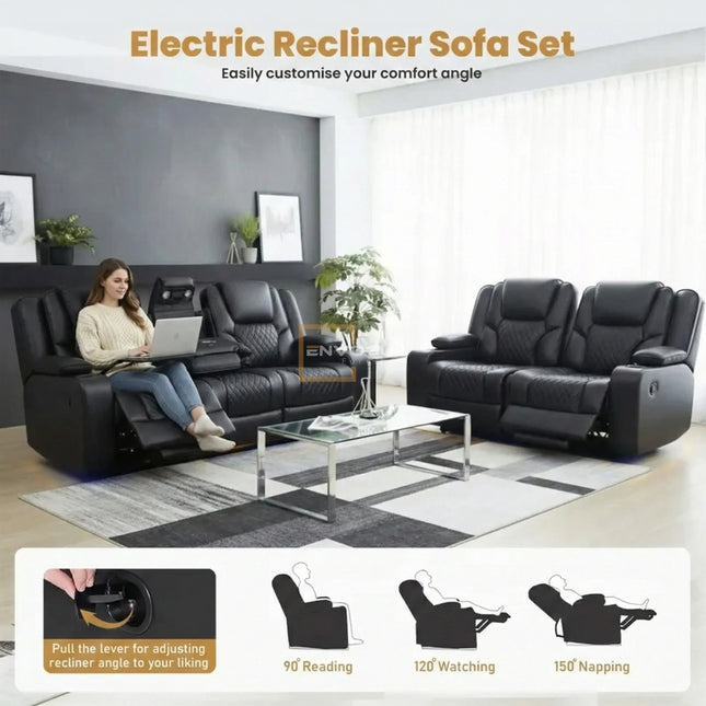 Orlando 3+2 Electric Recliner Sofa Set in Grey Leather