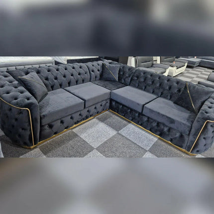 Toronto Chesterfield Corner Sofa Black & Gold - Envogue Furniture