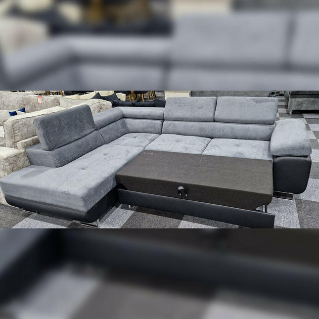 Luton Sofabed Corner Sofa Bed With Storage Box Grey-Black - Envogue Furniture uk