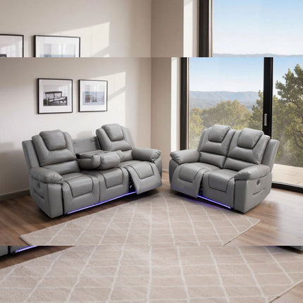 Oxford Leather Electric Recliner Sofa 3+2 Seater with Cup Holders , USB Charging Ports, LED Lights Envogue Furniture Limited