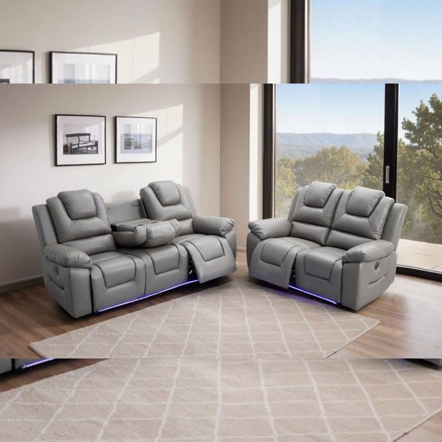 Oxford Leather Electric Recliner Sofa 3+2 Seater with Cup Holders , USB Charging Ports, LED Lights Envogue Furniture Limited